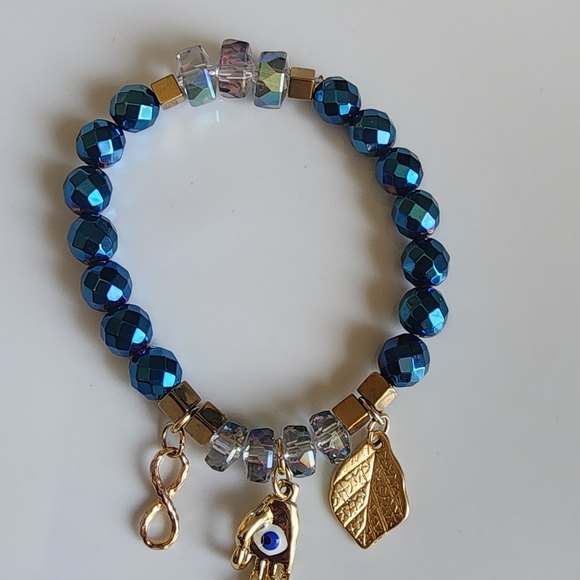 Blue Beaded Bracelet with Gold Charms - Picture 3 of 5